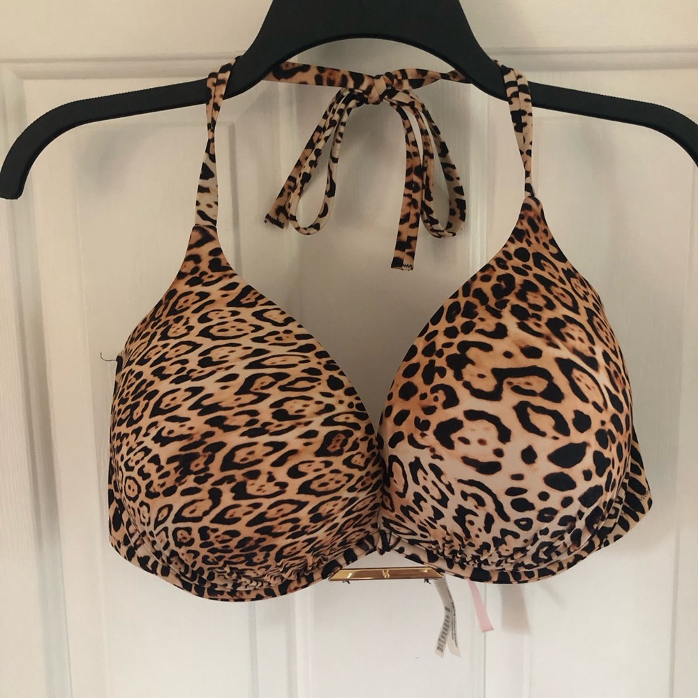 Victoria's Secret Bombshell Add-2-Cups Push-Up Swim Bikini Top Leopard Size 38DD